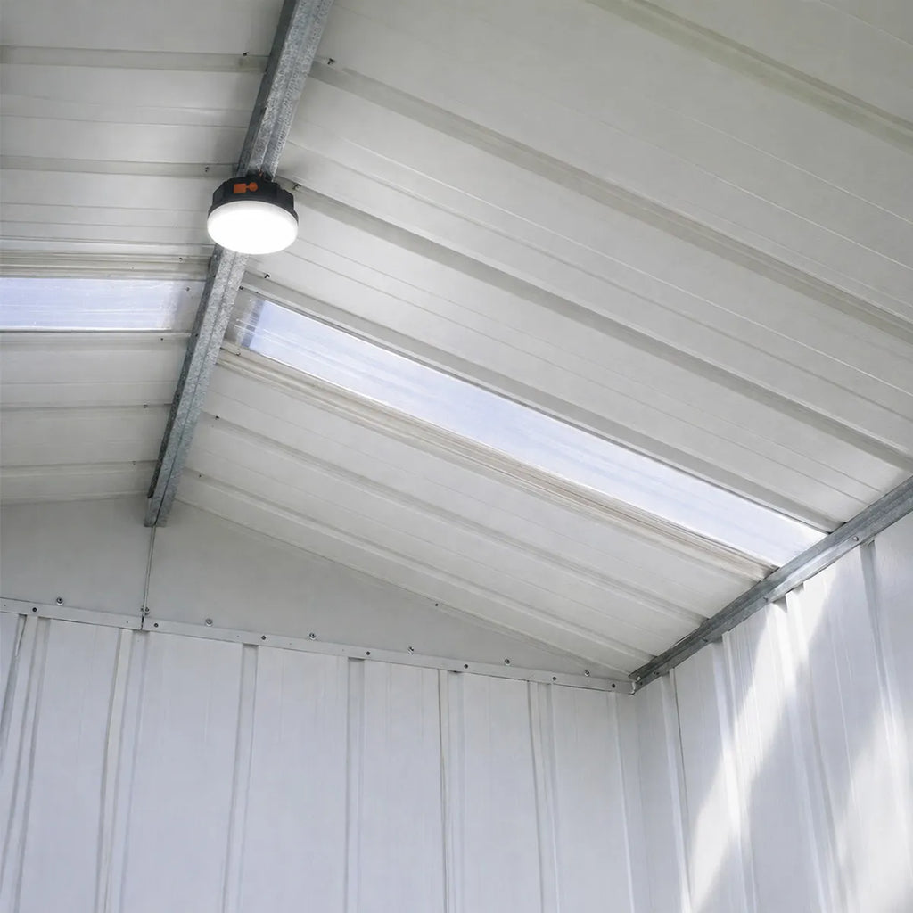 Abri de jardin métal aspect bois Yardmaster 5,3 m² + kit d'ancrage + lampe magnétique