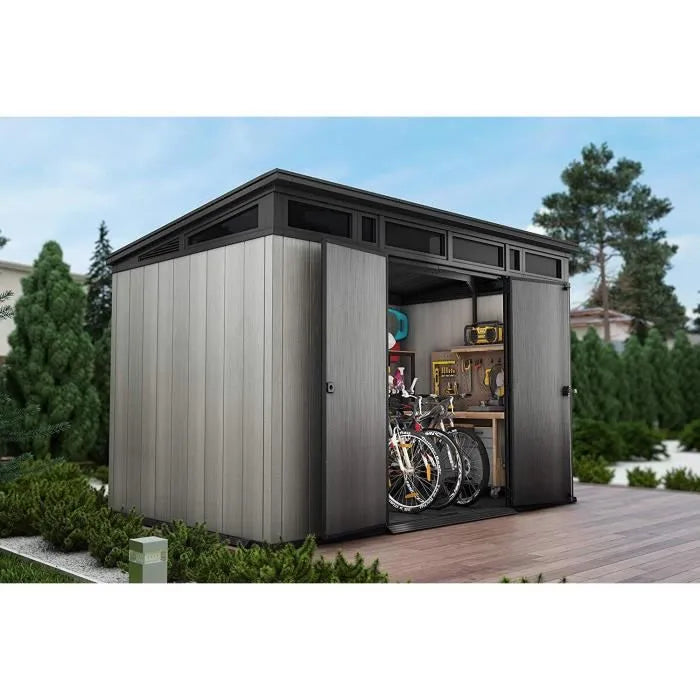 Keter Abri de jardin Artisan 117 design contemporain, rangement durable en résine résistant, Gris - 7 - 340x218x226 cm