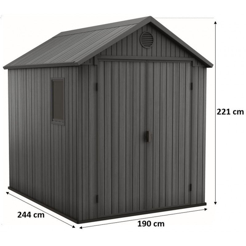 KETER DARWIN 6 x 8 Abri de jardin résine, 190 x 244 x 221 cm, gris 17210355 - ABRIS DISTRI