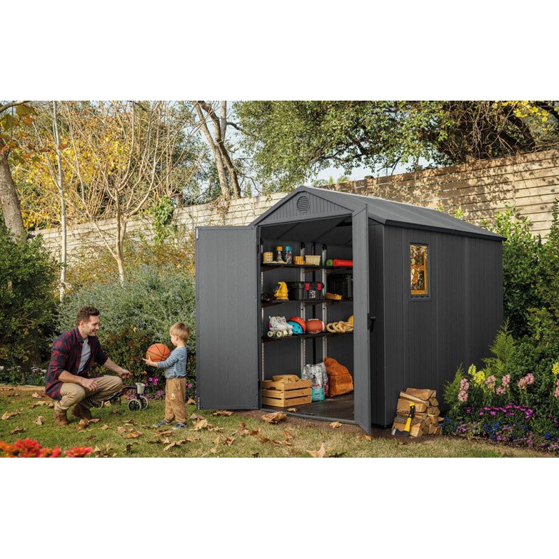 KETER DARWIN 6 x 8 Abri de jardin résine, 190 x 244 x 221 cm, gris 17210355 - ABRIS DISTRI