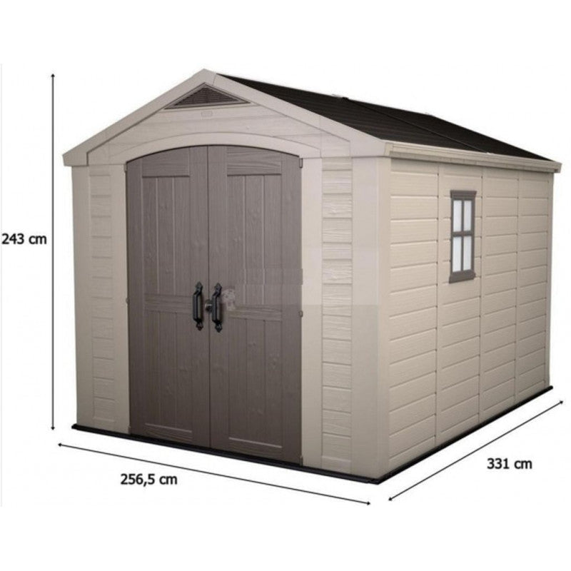 Abri de jardin résine Keter Factor 8x11 - 8,5 m² - 256,5x331,5x243 cm- ABRIS DISTRI