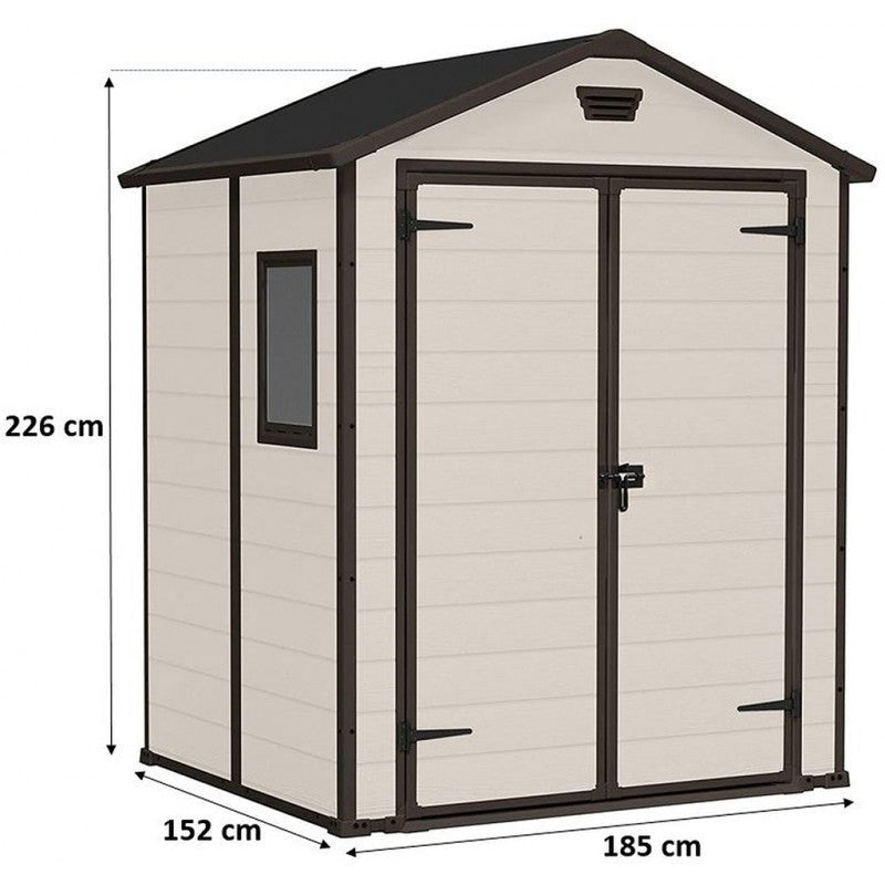keter manor 6x5 DD Abri de jardin, 185 x 152 x 226 cm, beige 17197128 - ABRIS DISTRI
