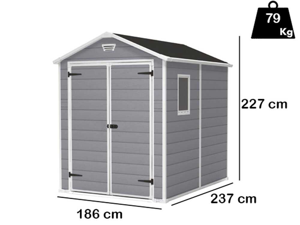 Keter Manor gris - Abri de jardin - Avec fenêtre latérale - 186x237x227 cm