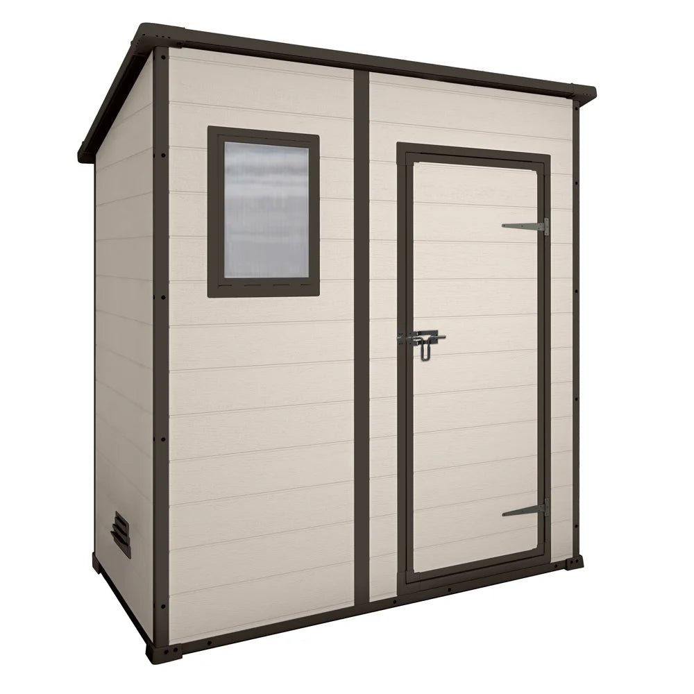 Abri de jardin résine Keter Manor Pent 6x4 beige - 2 m² - Toit monopente - Fenêtre frontale - ABRIS DISTRI
