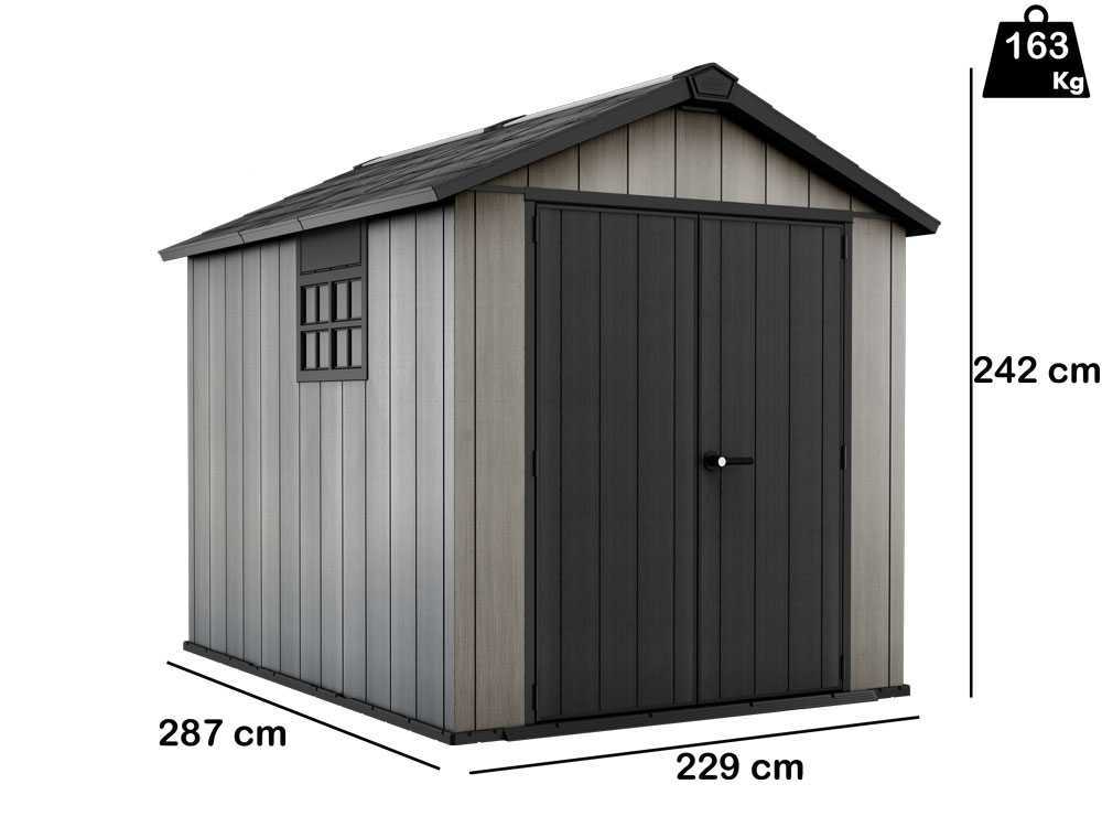Abri de jardin résine Keter Oakland 759 - 6,6 m² - Double porte + fenêtre - 229x287x242 cm - ABRIS DISTRI