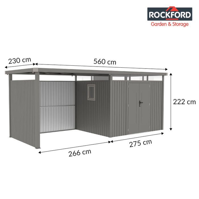 Rockford Lagos 200 abri de jardin en métal avec auvent & kit de parois gris