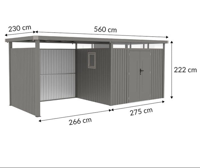 Rockford Lagos 200 abri de jardin métal avec auvent & kit de parois gris - ABRIS DISTRI