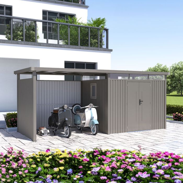 Rockford Lagos 200 abri de jardin métal avec auvent & kit de parois gris - ABRIS DISTRI
