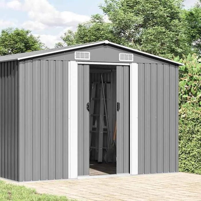 Abri de jardin métal 10m² vidaXL gris - 257x392x181 cm - ABRIS DISTRI