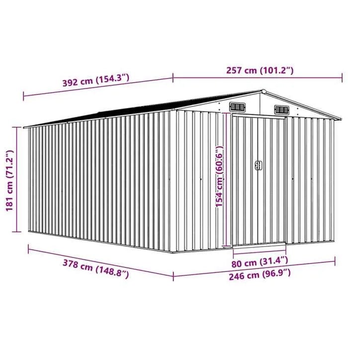 vidaXL Abri de jardin 257x392x181 cm Métal Gris 143345 - ABRIS DISTRI